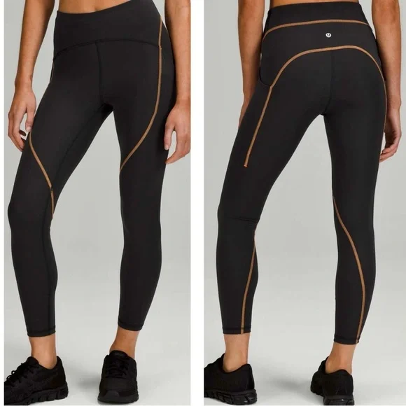 NWT Lululemon Power Thru Legging x Barry’s Tights in Black Orange colour seam​